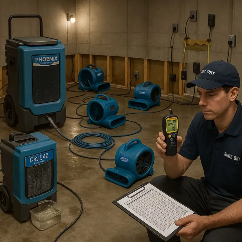 Structural Drying and Dehumidification process in Naples, TX